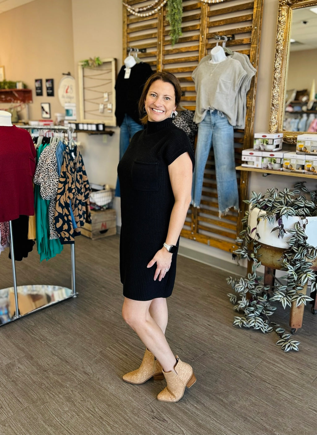 black sweater dress in store Zenana Classic birthday_fits_au Embellished Halter Neck Little Flavor:Red Velvet A flattering silhouette that