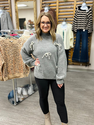Gray Grace Bow Sweater