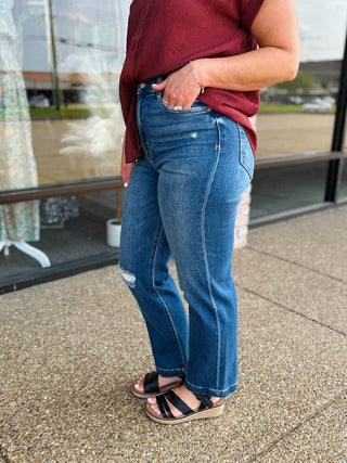 Dark Wash Light Distressed Cropped Straight