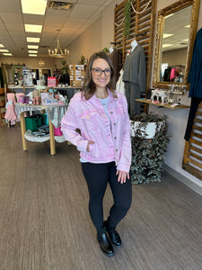 Light Pink Distressed Jean Jacket