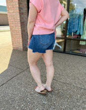 Load image into Gallery viewer, Dark Wash Tummy Control Step Fray Hem Shorts