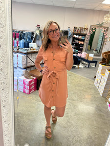 Melon Button Down Mini Dress