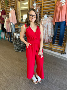 Red Sleeveless Cropped Jumpsuit