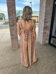 Boho Print Tie Back Jumpsuit