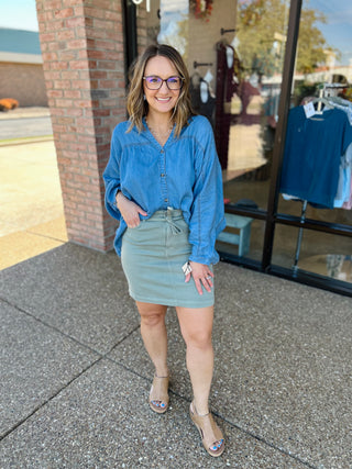 Autumn Stroll Chambray Dolman Blouse