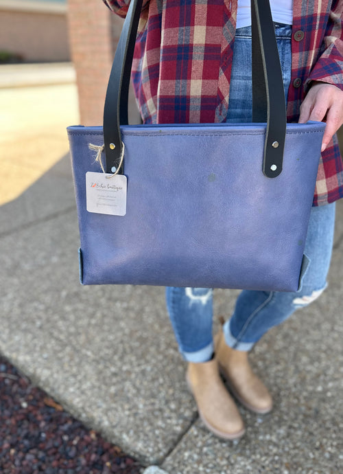 Genuine Leather Slate Blue Small Tote Bag