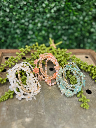 Crystal Beaded Flower Bracelet Set