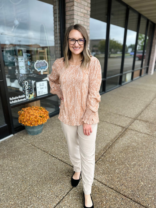 Vintage Beige Printed Blouse