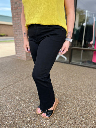 Black Midrise Cropped Straight Jeans