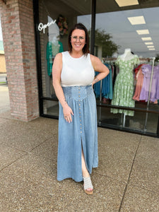 The Savannah Chambray Maxi Skirt