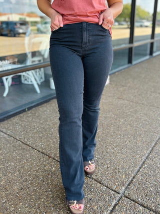 Jet Black Raw Hem Flare