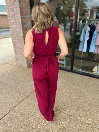 Burgundy Bliss V Neck Jumpsuit