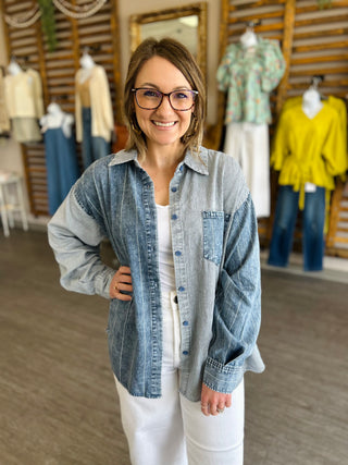 Washed in Dark Blue Button Down Top