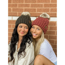 Load image into Gallery viewer, Solid Lattice Stitch Fur Pom Beanie