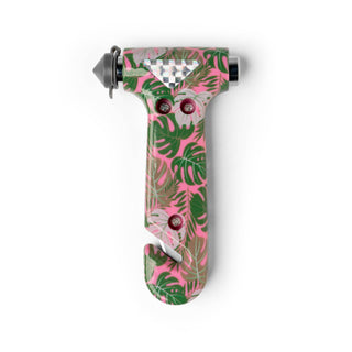 Emergency escape hammer with tropical leaf pattern and seatbelt cutter for vehicle safety