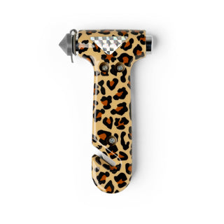 Emergency escape hammer with leopard print pattern and crystal accent on handle