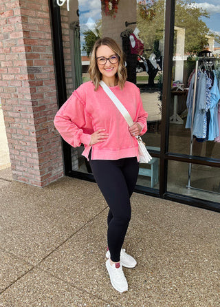 Rustic Pink Step Hem Crewneck