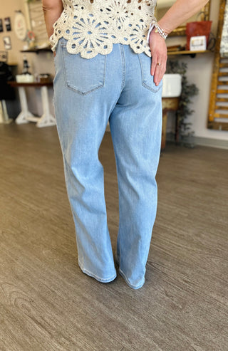 Light Wash Drawstring Wide Leg Jeans