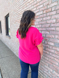 Bright Pink Ruffle Sleeve Top