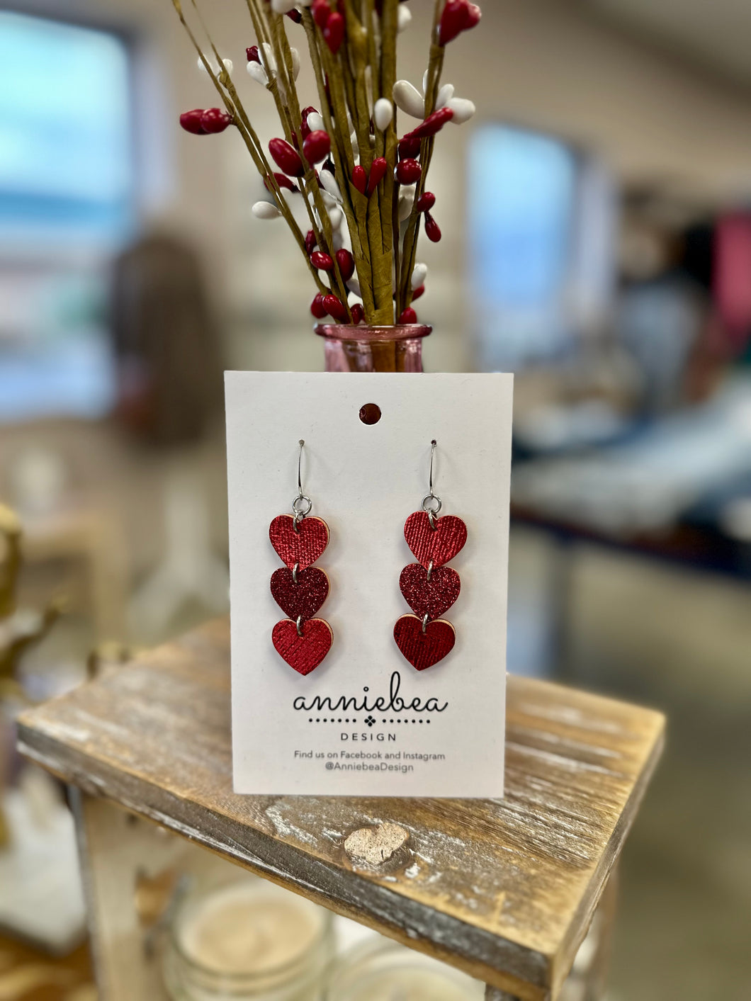 Red Triple The Love Hearts Earrings