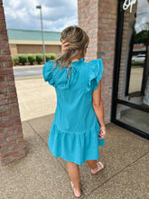 Load image into Gallery viewer, Teal Ruffle Sleeve Dress