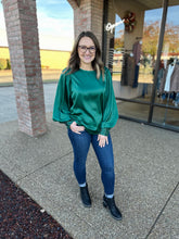 Load image into Gallery viewer, Spruce Sequin Cuff Satin Blouse