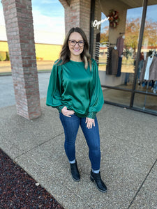 Spruce Sequin Cuff Satin Blouse