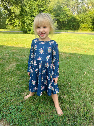 Little Miss Floral Girls Long Sleeve Dress
