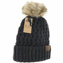 Load image into Gallery viewer, Solid Lattice Stitch Fur Pom Beanie