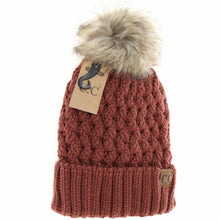 Load image into Gallery viewer, Solid Lattice Stitch Fur Pom Beanie