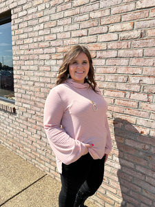 Pink Striped Cowl Neck Top