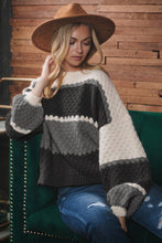 Load image into Gallery viewer, Striped Colorblock Cable Knit Sweater