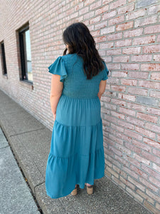 Dark Teal Ruffle Sleeve Dress