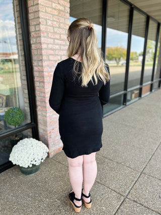 Black Tie-Waist Maternity Dress