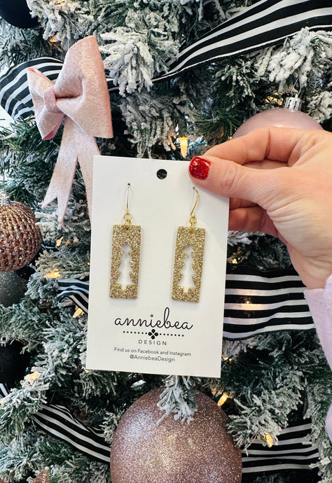 Sparkly Gold Tree Dangle Earrings