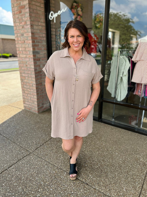 Canyon Drift Taupe Shirt Dress
