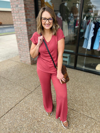 Crimson Crush Ribbed Top & Pant Set
