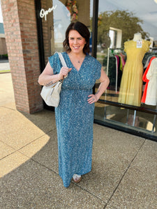 Palm Breeze Blue Maxi Dress