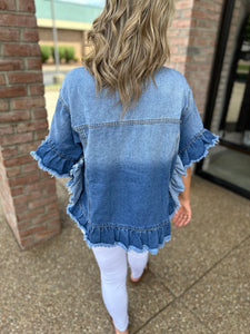 Ruffle Short Sleeve Denim Jacket