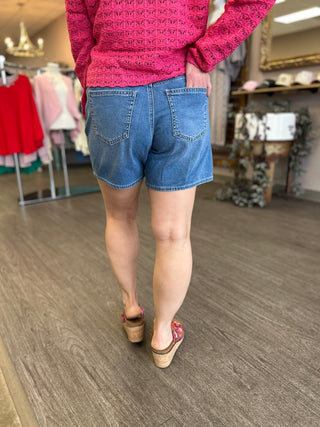 Medium Wash Tie Waist Shorts