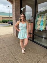 Load image into Gallery viewer, Mint Floral Romper Medium