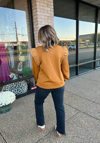 Toffee Flutter Sleeve Sweater Top