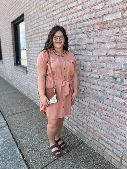 Melon Button Down Mini Dress