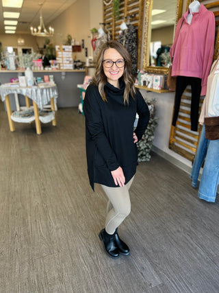 Black Cowl Neck Side Slit Tunic