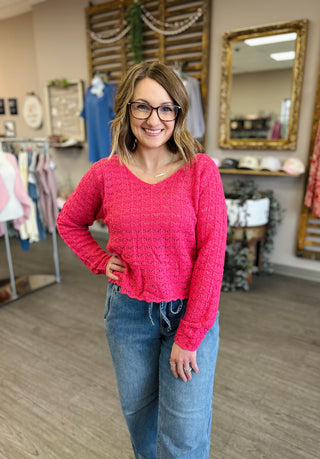 Scalloped Pointelle Top in Hot Pink