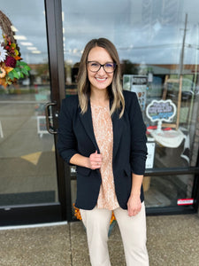 Black Ruched Sleeve Blazer