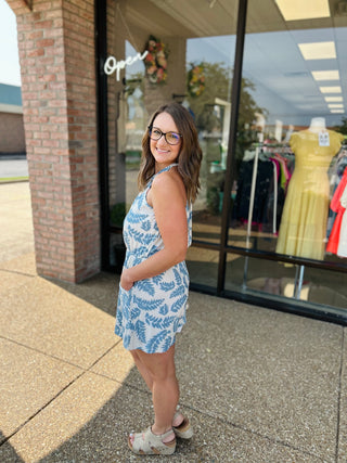 Blue Tide & Beige Halter Romper
