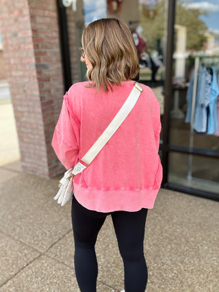 Rustic Pink Step Hem Crewneck