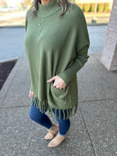 Load image into Gallery viewer, Olive Mock Neck Fringe Sweater