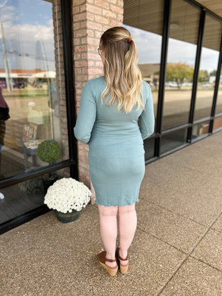 Teal Ribbed Long Sleeve Sweater Dress